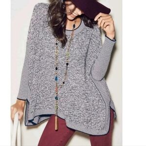CAbi Port Of Call Oversized Navy And Cream Sweater Womens Size Medium Style 140